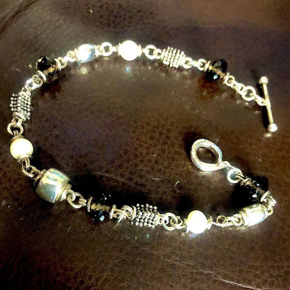 MICHAEL DAWKINS Starry Night Sterling Silver Smokey Quartz Pearl Toggle Bracelet - Picture 10 of 16